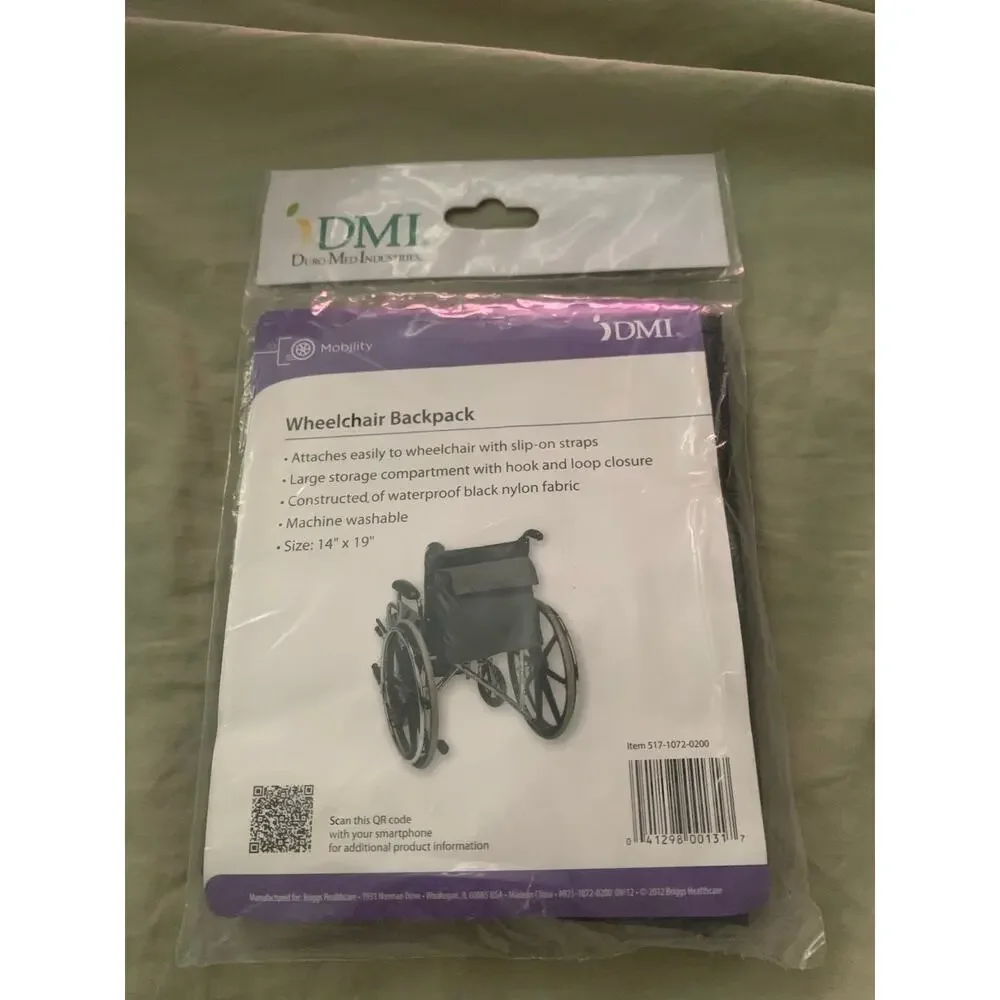New DMI Wheelchair Mobility Backpack Black Waterproof Nylon Size 14” x “19”